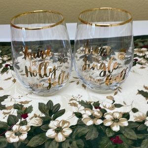 NIB Set of 2 Stemless Mikasa Christmas Wine Glasses 18 fl oz.